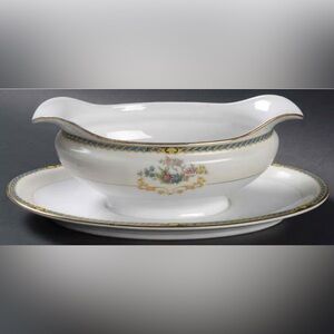 Noritake Romance Gravy Boat with Attached Plate